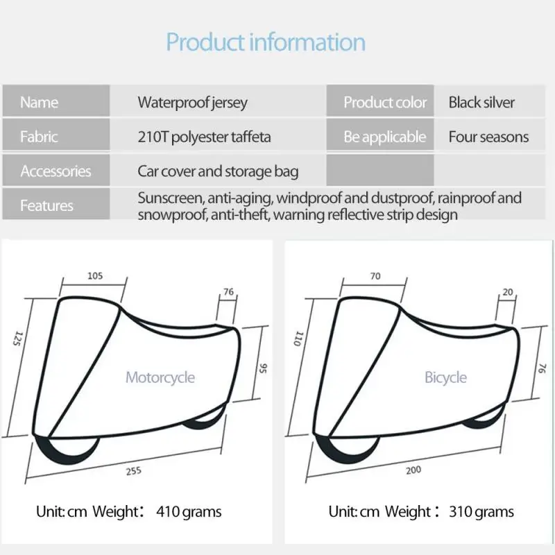 Universal Outdoor Motorcycle Cover UV Dust Rain Snow Protector Motor Scooter Cover All Season Waterproof Reflective Car