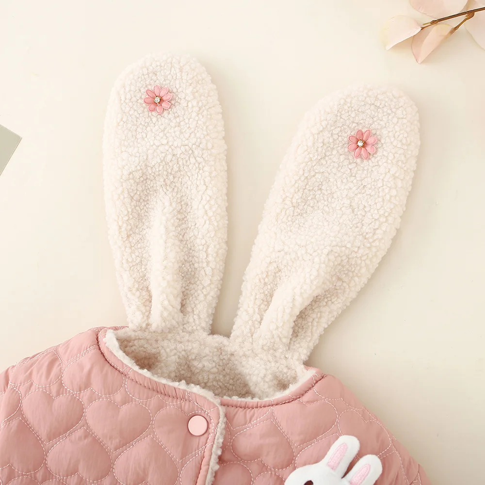 Warm Baby Girl Coat Winter Cute Long Sleeve Rabbit Jacket For Baby Girl Wool Coat Kids Clothes 9kg-18kg