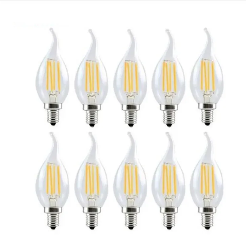 

10PCS LED C35 C35L 4W 6W 8W AC DC 220V Dimmable Filament Bulb E14 Light Vintage Edison Lamp Retro Glass Appearance