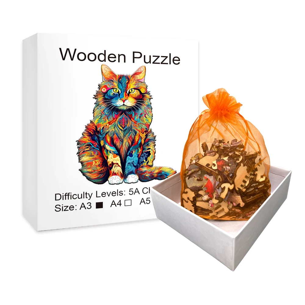 Color Changing Cat Wooden Puzzle Irregular Animal Shaped Wooden Puzzle High Difficulty Puzzle Puzzle Toy Birthday Christmas 4