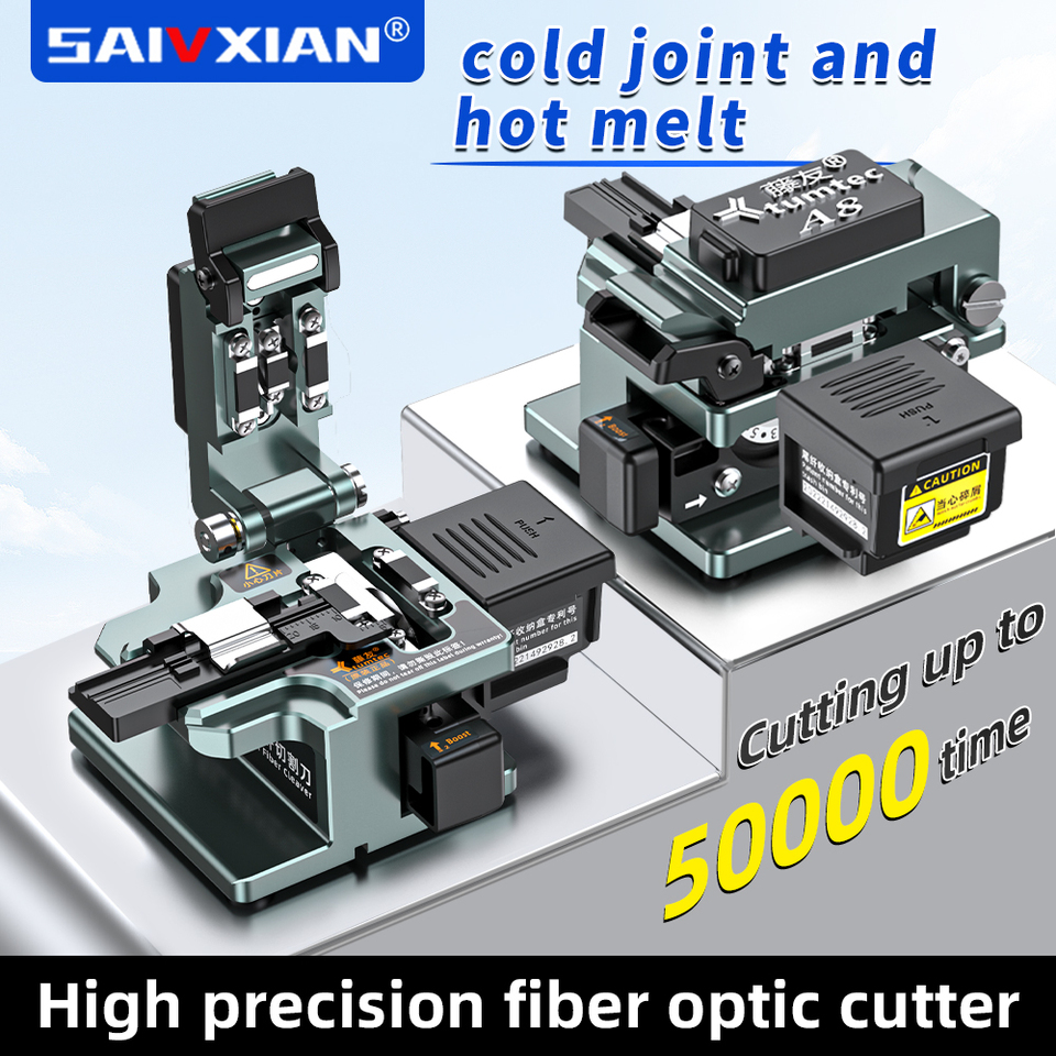SAIVXIAN  Tumtec A8 Optical Fiber Cutter High Precision Fiber Cleaver with Scrap Box 50000 Lifes Fiber Optic Cleaver Cutting
