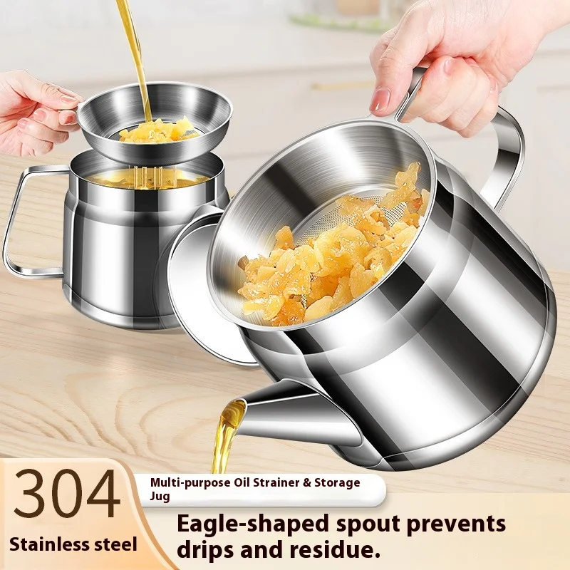 Stainless Steel Oil Strainer Pot with Fine Mesh Filter for Kitchen Use