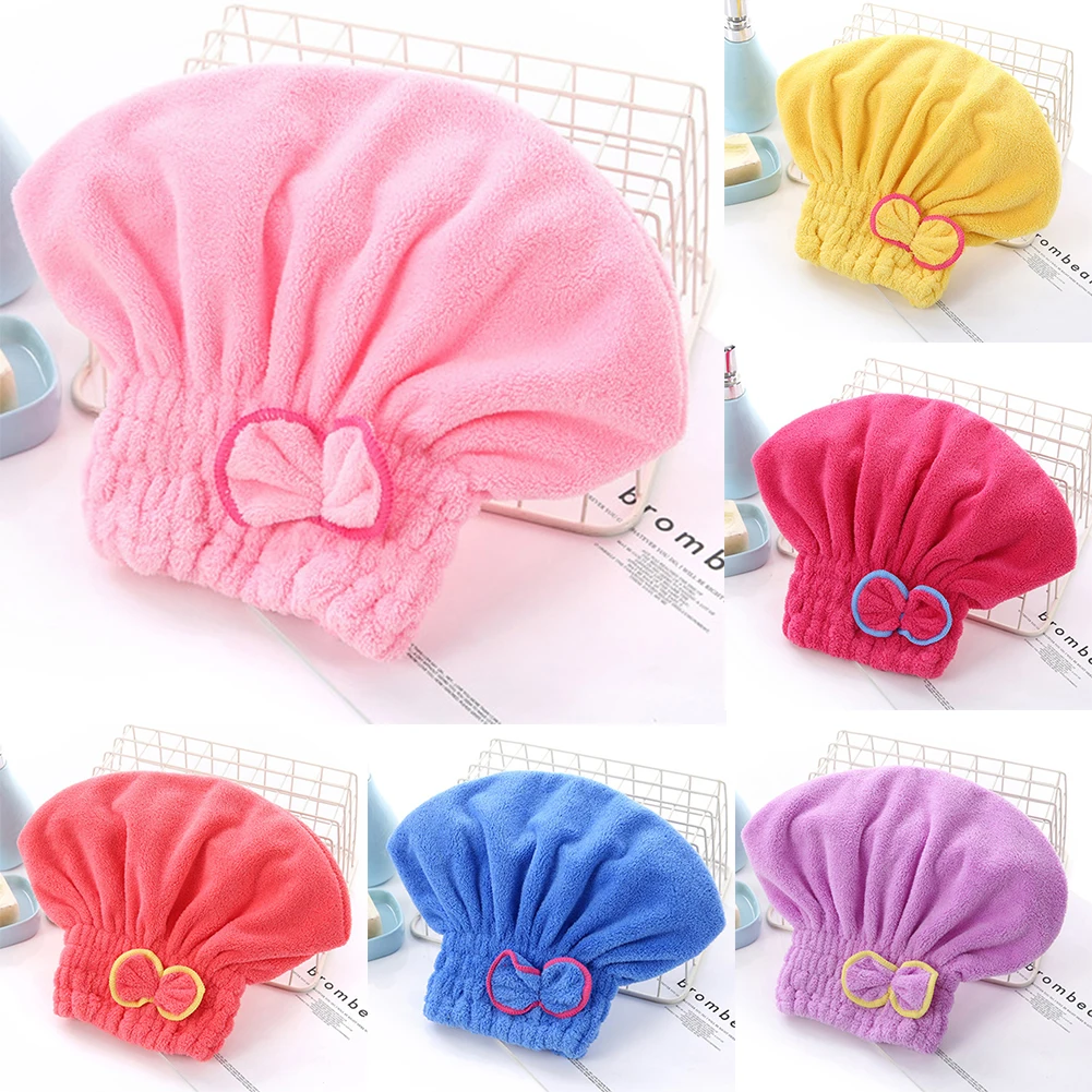 Microfiber Towels 6 Colors Microfiber Solid Quickly Dry Hair Hat Hair Turban Women Head Wrap Hat Thickened Absorbent Dry Cap