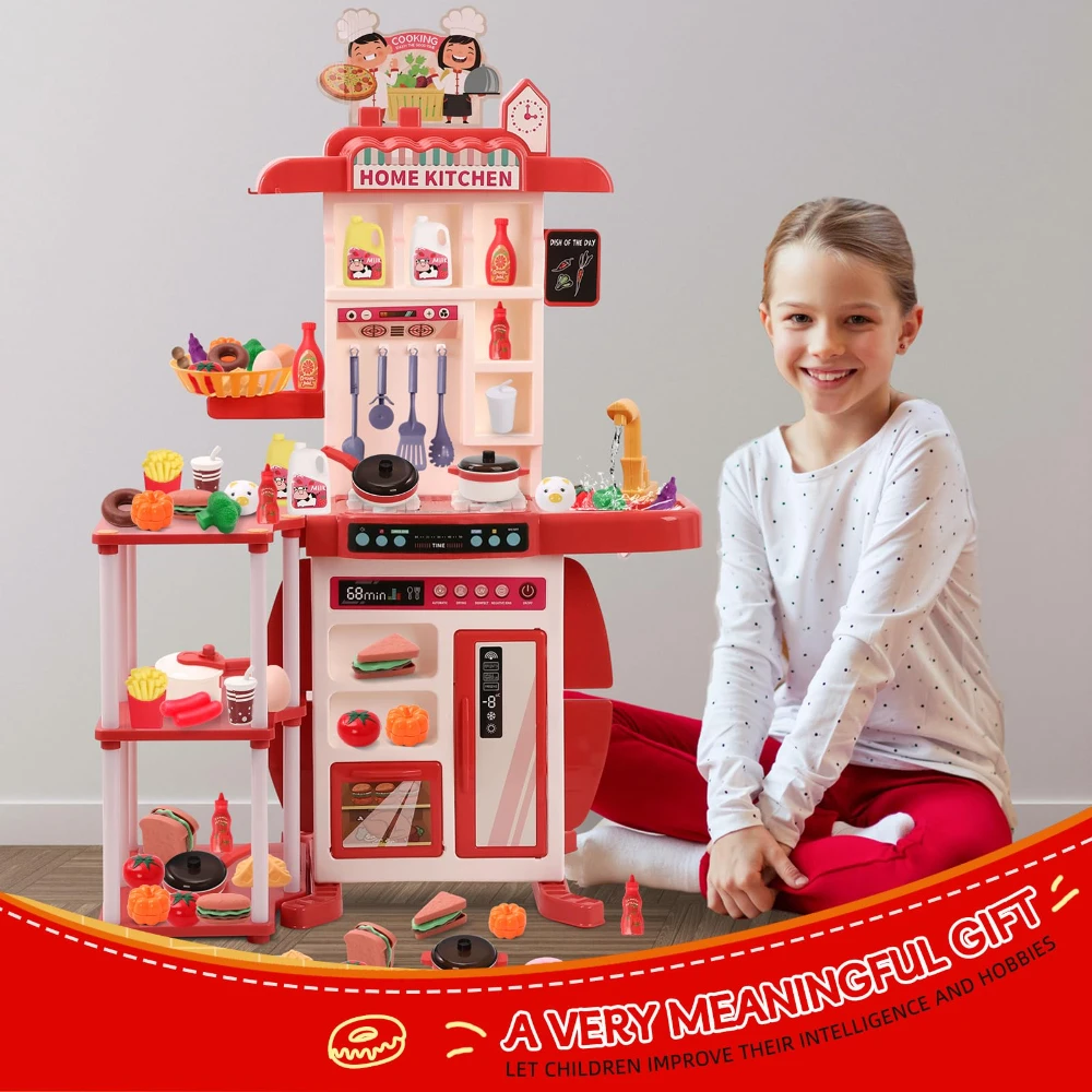 WizKidz Kids Kitchen Play Set Toys-Realistic Sounds & Light Steam Simulated Vegetable Cutting Toys for Various Holiday Gifts