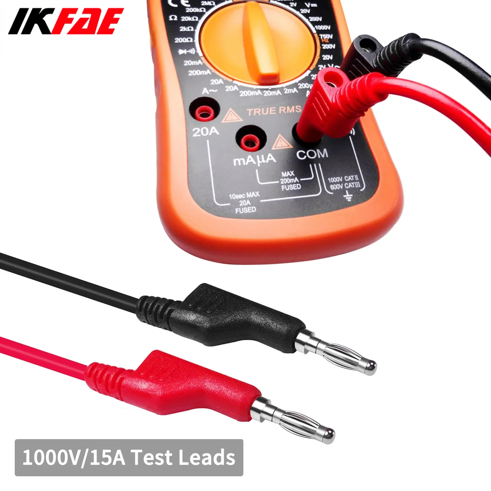IKFAE 멀티 미터 테스트 리드 소프트 PVC 케이블, 2 PCs, 5PCs, P1036 듀얼 4mm, 쌓을 수 있는 구리 바나나 플러그, 1 계량기 케이블, 1000V, 15A