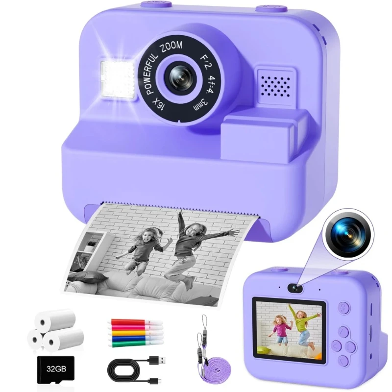 Kids Digital Camera Instant Print Video Recording 32G Card Thermal Printing For Kids Learning Development digital camera
