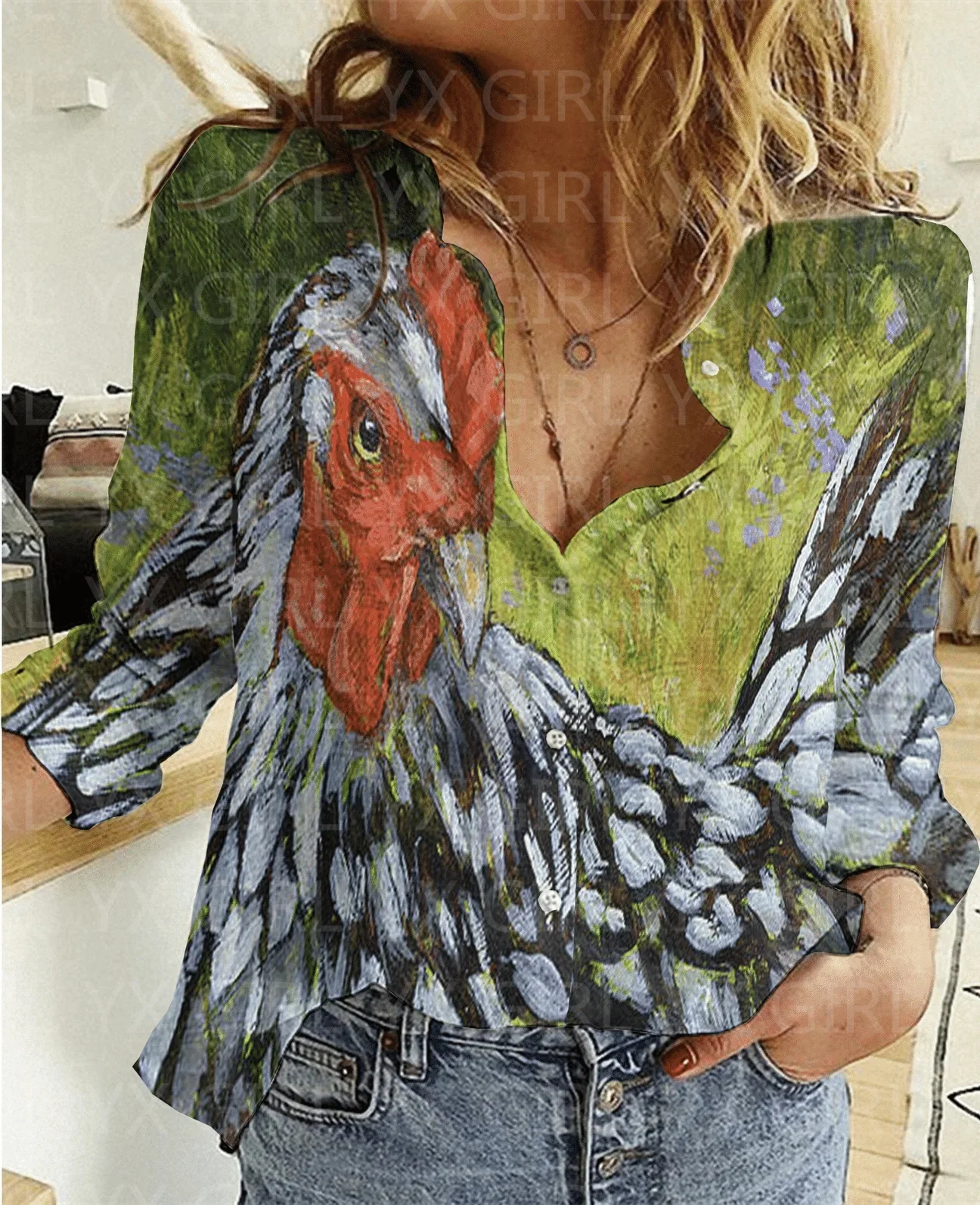 Women's Wyandotte Printed Casual Shirt 3D Printed Button-down Shirt Casual Unique Streewear Halloween Gift seashell seahorse sea life printed casual shirt 3d printed button down shirt women s casual unique streewear