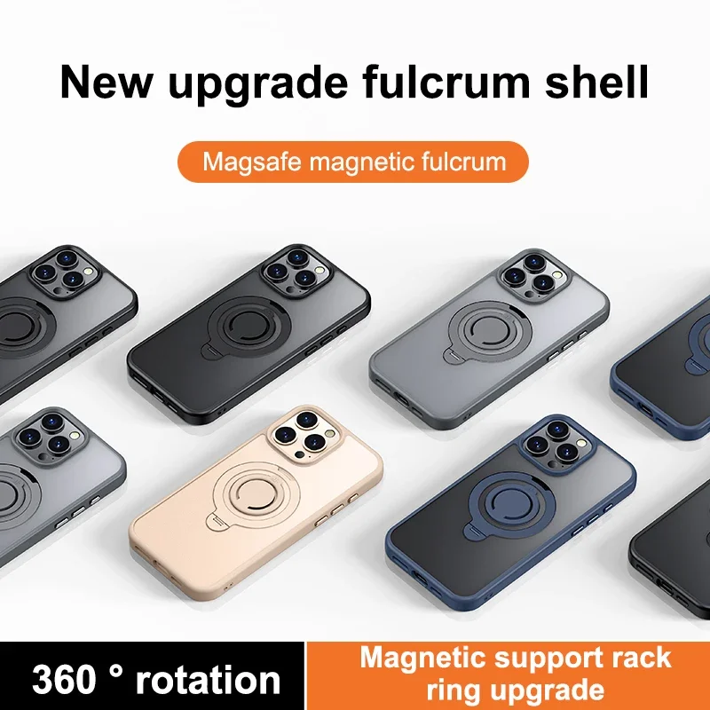 Luxury Magnetic Phone Case with Ring Stand and Lens Protection - Magsafe Compatible, Frosted Matte Finish