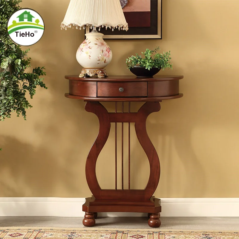 TieHo Solid Wood Semicircle Console Table, Nordic Entrance Drawer Table, Living Room Coffee Side Home Furniture