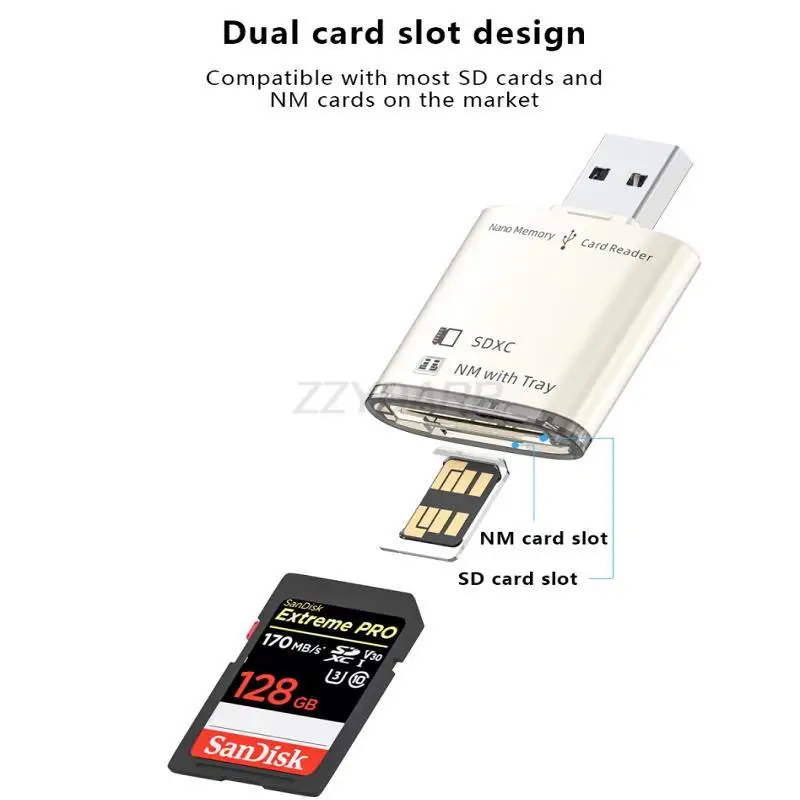 USB3.0 NM 카드 리더기 2 in 1 나노 메모리 카드 및 SD 카드 리더기 Huawei Honor 노트북 용 휴대용 USB NM 메모리 카드 어댑터