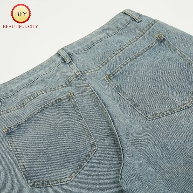High Street Black Blue ThugClub Star and Moon Patchwork Leather Embroidery Logo Straight Loose High Quality Mens Womens Jeans 6