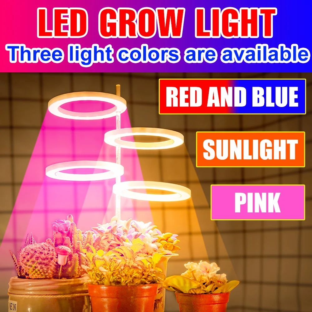 Usb Phyto Lamp Led Four Ring Angel Phyto Light Led Full Spectrum Growing Bulb Dc5V Indoor Serra Seeds Grow Flower Lighting