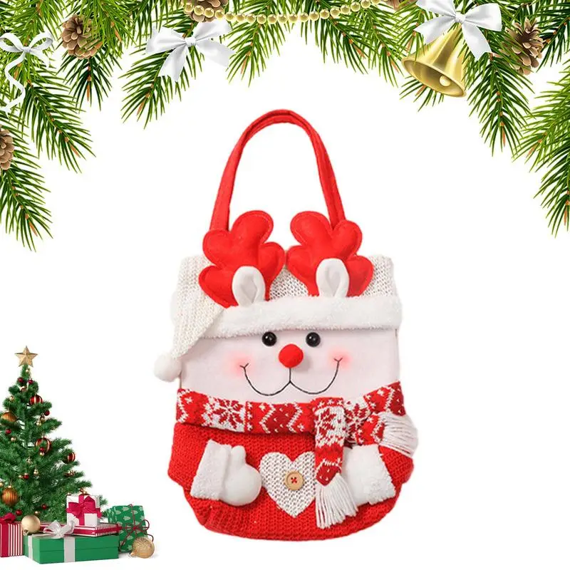 

Вязаный многоразовый Рождественский Подарочный пакет, праздничный декоративный мешок, моющийся пакет для печенья с Сантой, закусок для упаковки еды