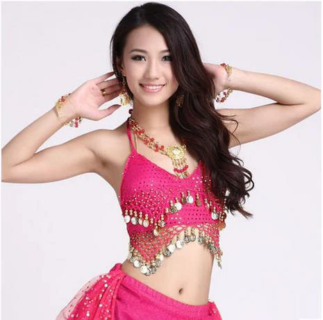 Women's Belly Dance Costume Sexy Two Piece Sequin Bra Tassel Top Hip Scarf Skirt 2-Piece Set