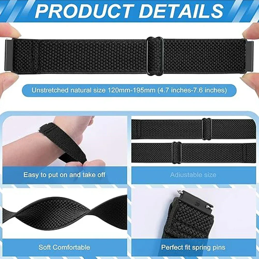 Nylon Braided Solo Loop Strap - Adjustable Wristband Bracelet, 20/22mm Band