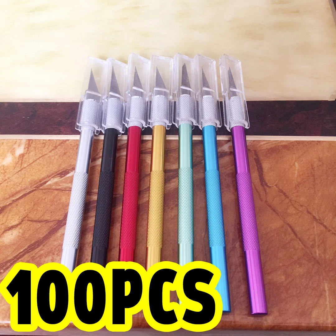 100pcs-metal-handle-utility-knife-blade-knife-wood-paper-cutter-craft-pen-carving-model-cutting-supplies-diy-stationery-scalpel