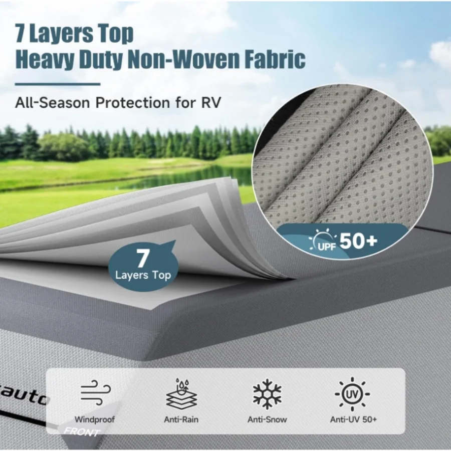 Umbrauto Truck Camper Cover 7-Layer Anti-Tear Top Slide-in Campers, Motorhome RVs All Season Protection with Gutter