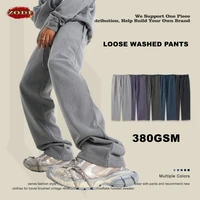 ZODF Retro 2024 Men Autumn Washed 380gsm Cotton Pants Unisex High Street Basic Oversized Solid Sport Straight Trousers HY0885 1