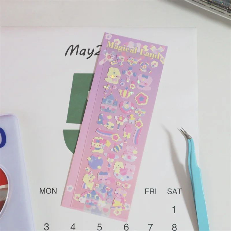 1Pc Kawaii Bear Rabbit Stickers Scrapbooking Decorative Ribbon Cute Sticker Korean DIY Diary Album Stick Label School Stationery