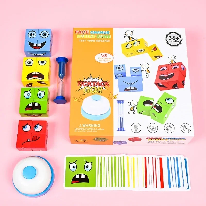 Wooden Expression Block Puzzle Cubic Blocks 3+ Years Old Children's Puzzle Games Family Gathering Toys Children's Gifts