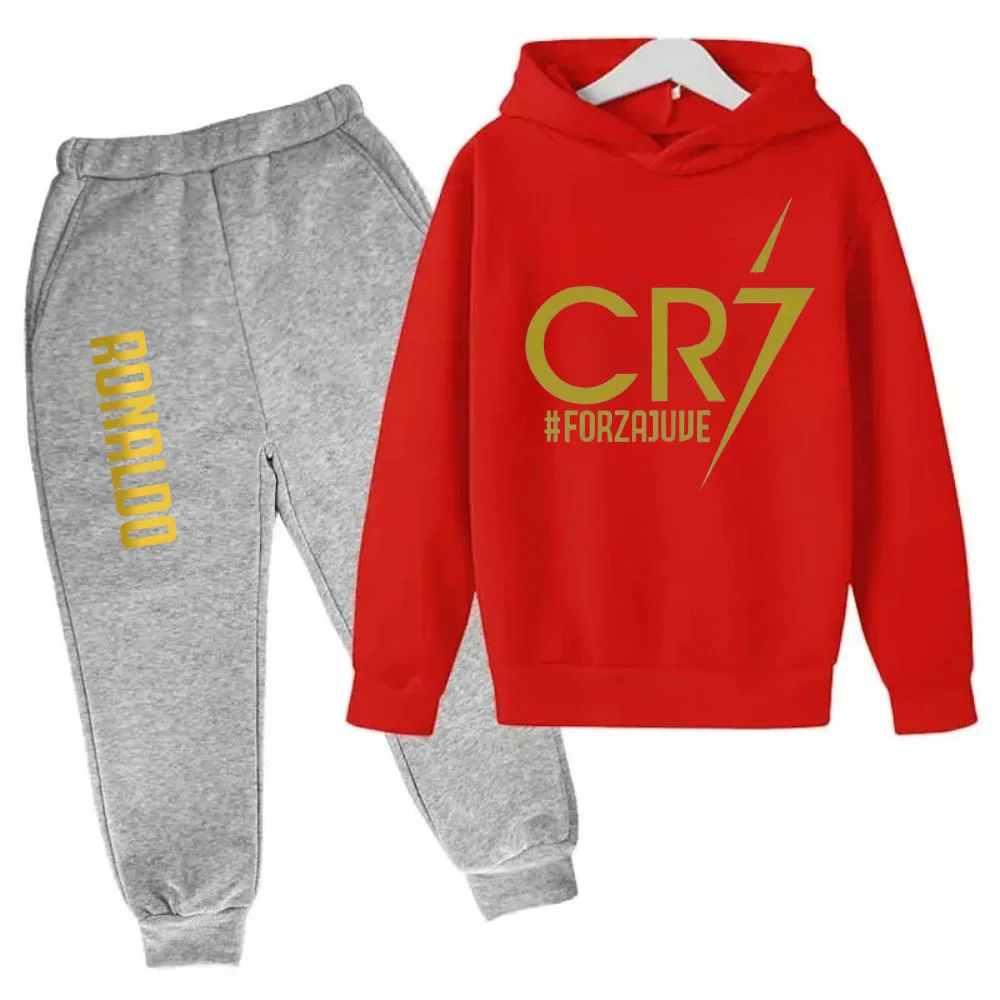 thumbnail image 1 of Conjunto de 2 piezas de sudadera y pantalones CR7 de ídolo de fútbol de primavera y otoño para niños, adecuado para deportes, ocio, moda, chándales para niños y niñas, 1 of 5