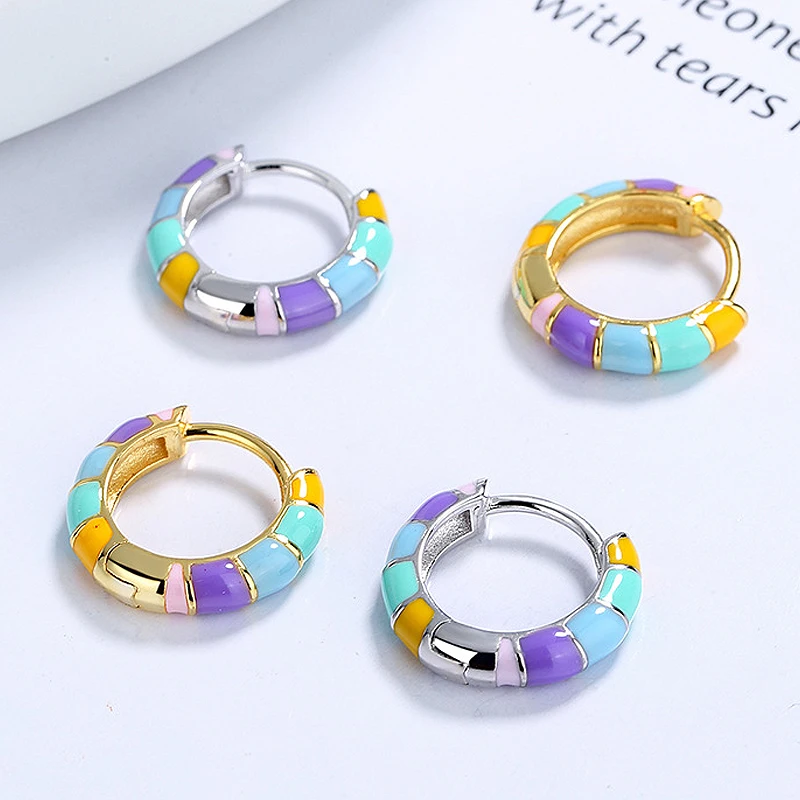 

Vintage Colorful Enamel Small Hoop Earrings for Women Luxury Delicate Rainbow Oil-drop Glaze Earrings Wedding Party Jewelry Gift