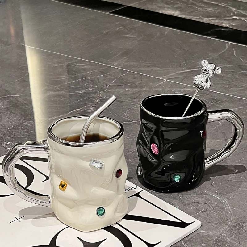 

Nordic Style Light Luxury Jewel Ceramic Mug Household Breakfast Mugs Office Coffee Cup Couple Water Cups Drinkware