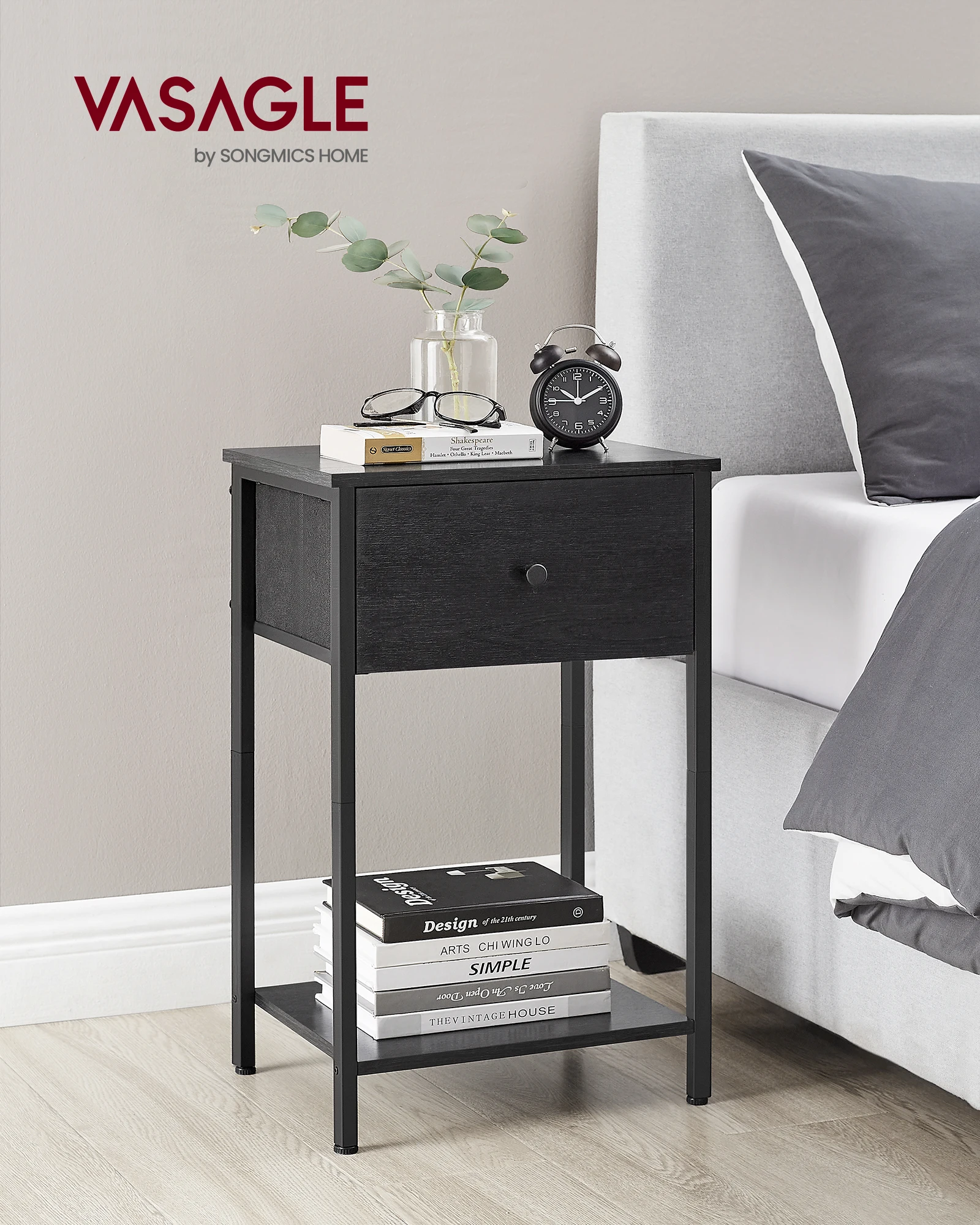 VASAGLE Nightstand, Side Table with Fabric Drawer, 24-Inch Tall End Table with Storage Shelf 2