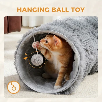 Large Cat Tunnel, 44.9 Inches Long Collapsible Cat Tube 9.8 Inches in Diameter, Collapsible Fluffy Plush Cat Toys for Indoor Cat 6