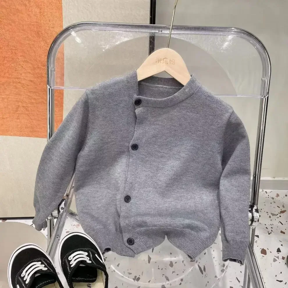 여아 및 남아용 니트 가디건, 불규칙 단추, 어린이 니트 스웨터, 단색, 겨울 용수철 가을, 아동복 스웨터, 80-140cm