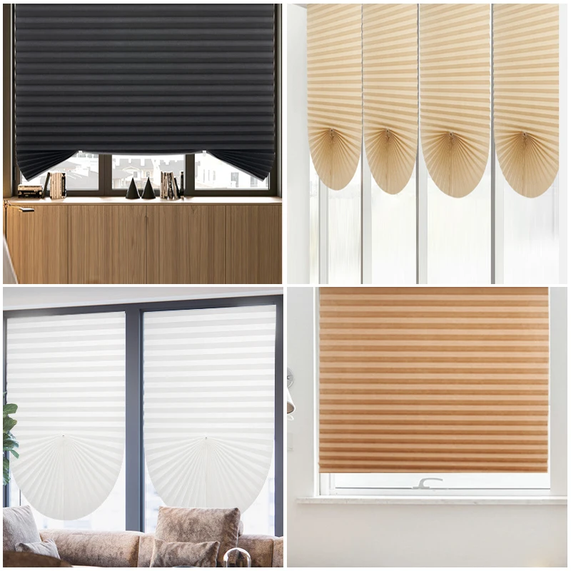 Simple Adhesive Window Shades Non-woven Fabric Pleated Zebra Blinds Roller Room Blackout Curtain For Bedroom Living Room Balcony 4