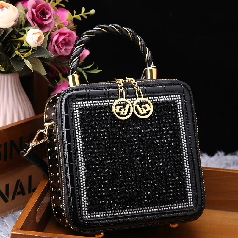 Diamond Bag Woman Women Shoulder Crossbody Handbag New Messenger Y2k Female Fashion Composite Cowhide Clutche Retro