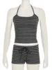 IAMSURE Casual Striped Shorts Set Women 2024 Y2K Slim 2 Piece Sets Housewear Backless Bandage Halter Top Low-Waisted Shorts Lady 4