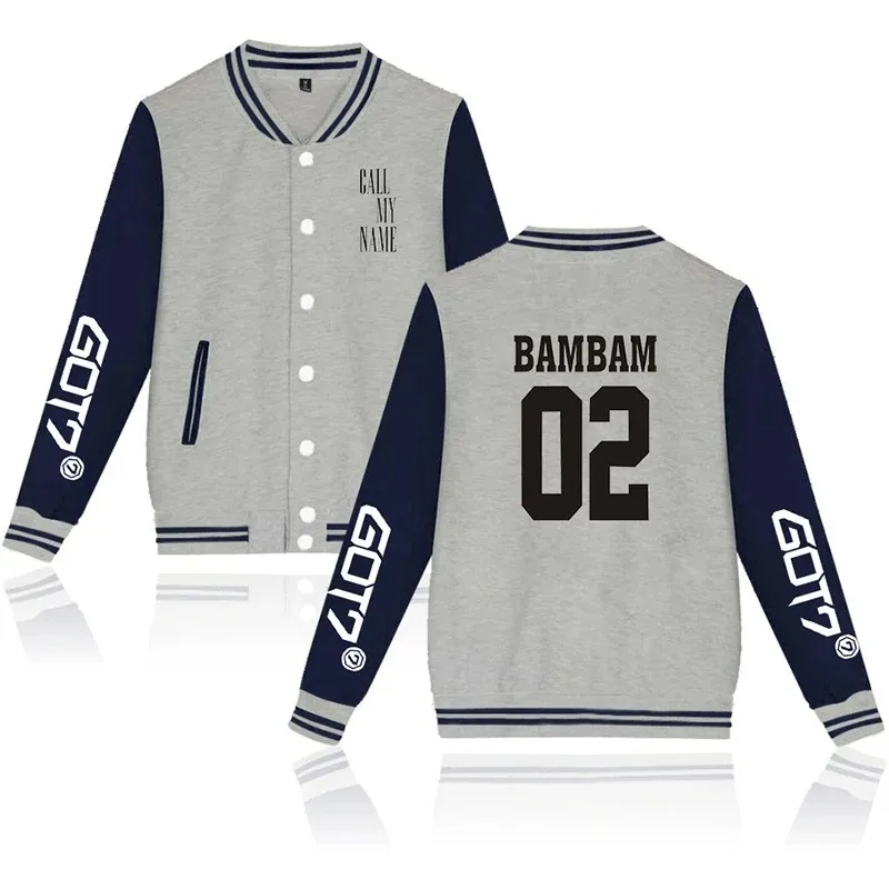 Got7 kpop bambam baseball jacket jacket fashion hip hop men's women hoodie long sleeve pocket button hoodies jackets tops