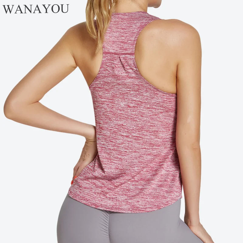 WANAYOU Quick Dry Sleeveless Racerback Yoga Top For Women Breathable Yoga Shirt Running Fitness Tank Top