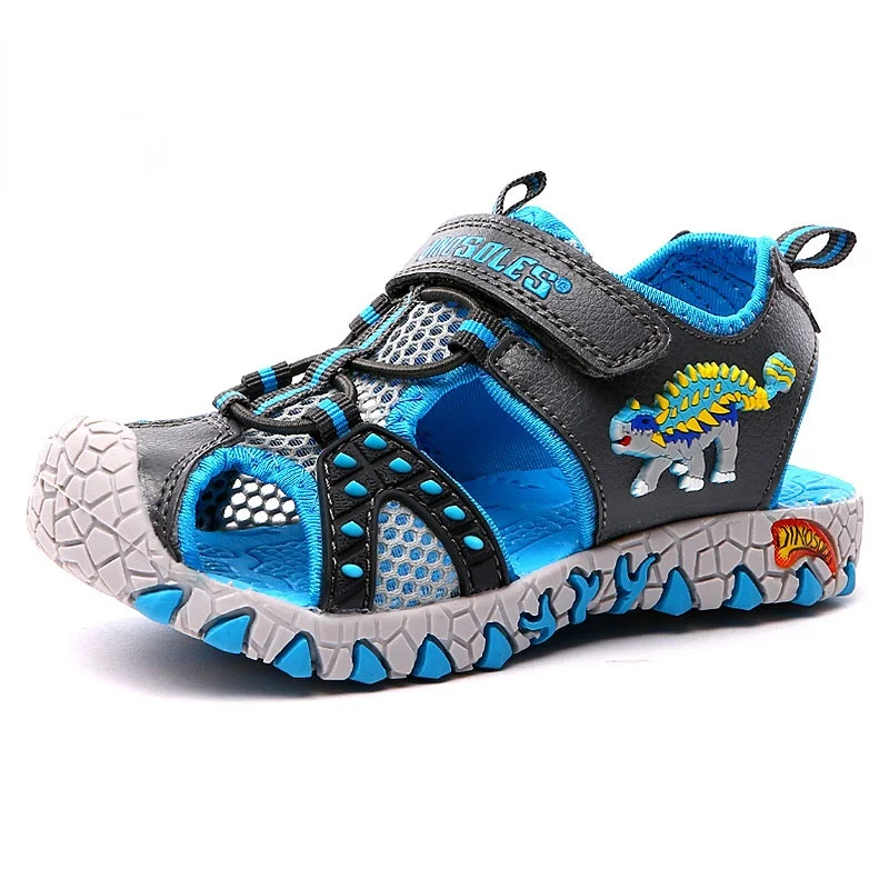 Sandal for girl DINO Dinosaur LED Flashing Summer Sandals 4-8Y Boys Children Cut-Outs Closed Toe Fashion Little Kids Beach Spots Shoes Anti-Slip girls leather shoes Children's Shoes