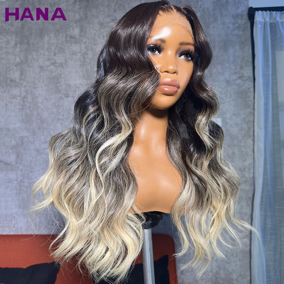 

13x6 Lace Frontal Wig Pre-Plucked Glueless 7x5 Closure Wig Black With Honey Blonde Highlight Colored Human Hair Wigs For Women