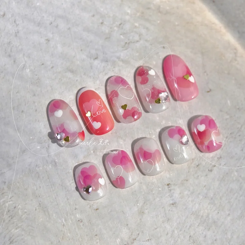 

[Meow.Sensei] Bright Crystal Nail Stickers No Loss Cooperation Model Japanese Cute Nail Sticker Wholesale Heartbeats Ms427