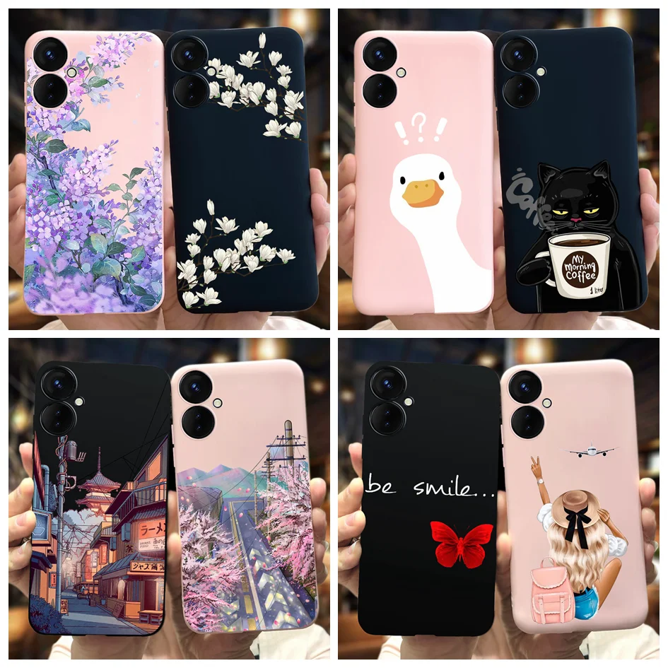 Tecno Spark 9 Pro Shockproof Silicone Case - Fashion Flower Cartoon Design