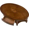 Traditional Wood Oval Coffee Table with Drawer, Beewax Living Room Cocktail Tea Table with Storage Shelf Center Table with Carv 4