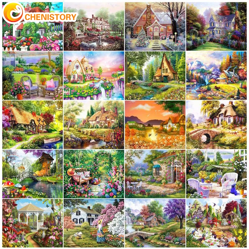 

CHENISTORY Painting By Numbers Kit For Adults Drawing DIY Frame Oil HandPainted House Acrylic Art Paint On Canvas Painting