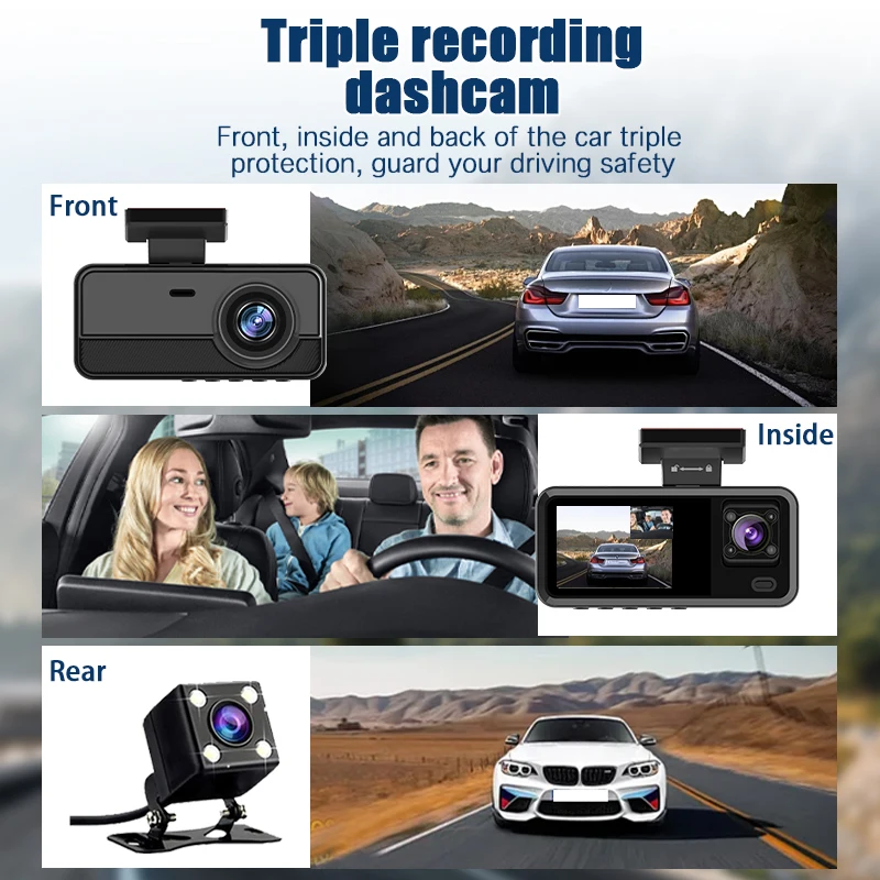 WIFI 2/3 Camera Dashcam Cabin Car Dvr 1080P Interior Vehicle Three Way Channel Dvrs Recorder Video Registrator Dashcam Camcorder