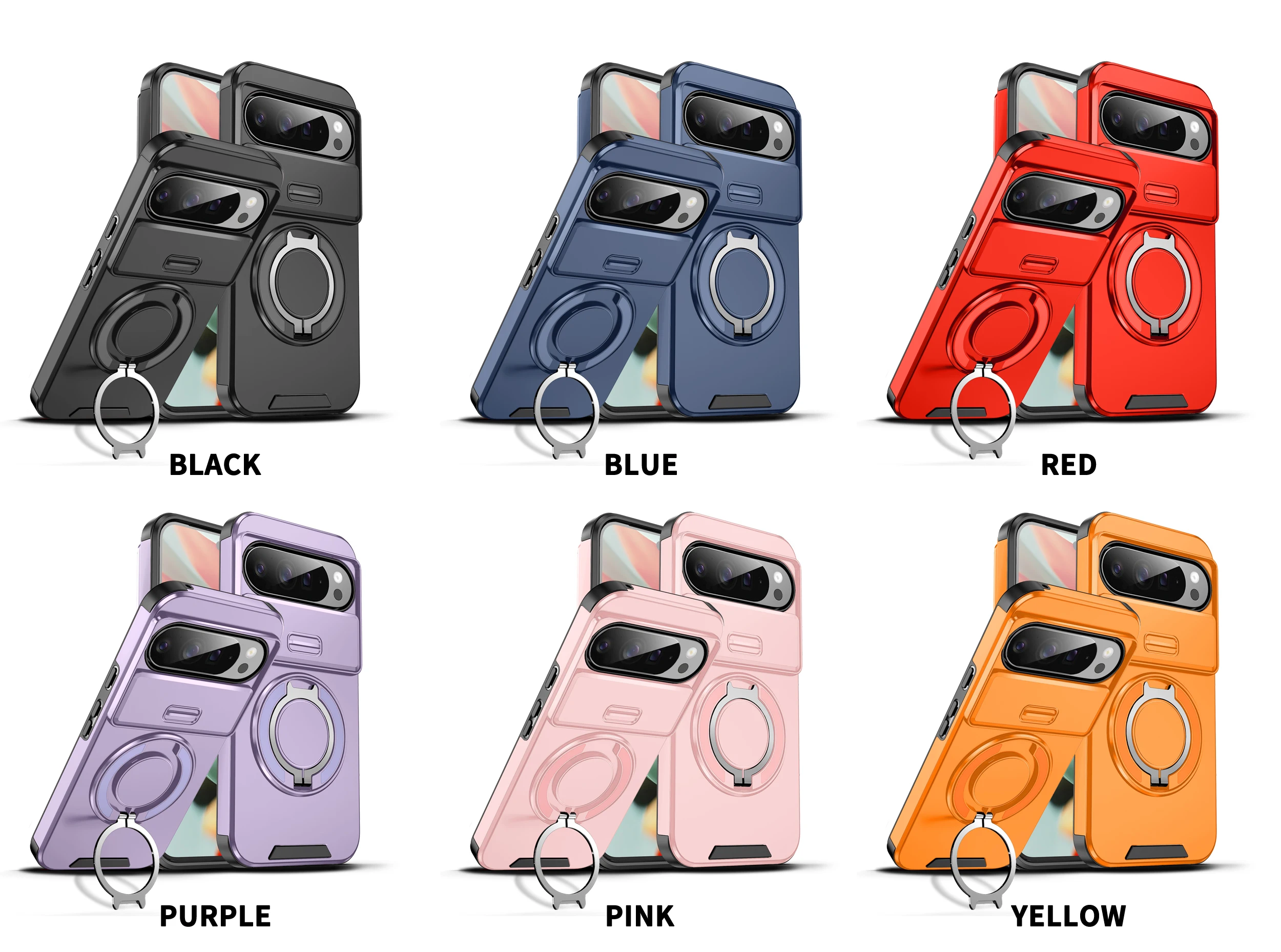 Shockproof Hybrid Dual Layer Magnetic Stand Case with Slide Camera Lens Protector