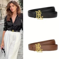 Ceinture élégante avec lettres dorées pour femme – Une luxueuse ceinture marron-noir avec une boucle dorée. Convient aux tenues décontractées et formelles, un al 1