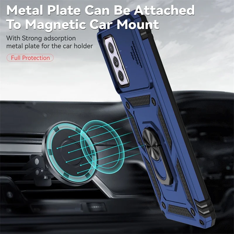 Shockproof Slide Camera Armor Case with Car Magnetic Holder Ring for Smartphone Protection