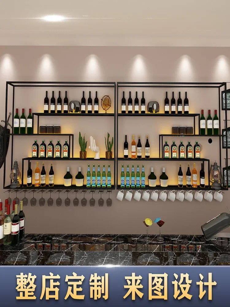 Bar Wrought Iron Luminous Retro Wine Rack Wall-mounted Wine Cabinet Home Rack Display