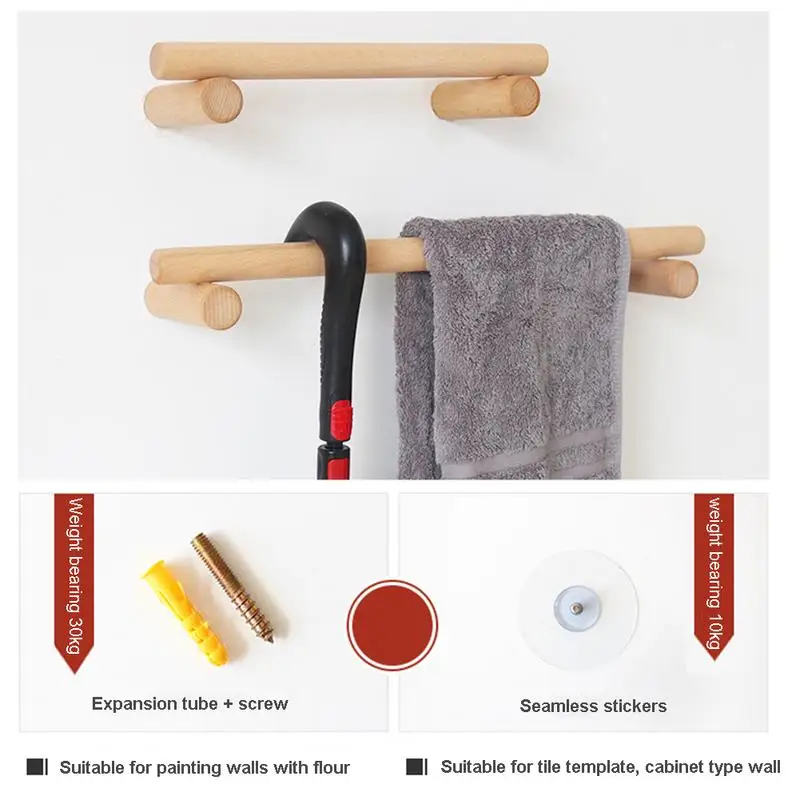 Wall-mounted Wooden Towel Rack Bath Towel Bar Hanger Bathroom Hanging Holder For Home Kitchen Storage Self