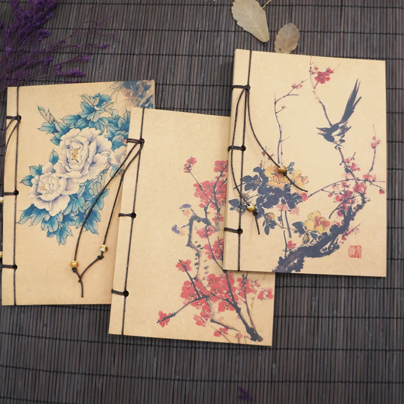 Vintage Kraft Blank Paper Notebook Diary Planner 12.8X18.6 Chinese Style Notepad for Calligraphy Painting Stationery Friend Gift