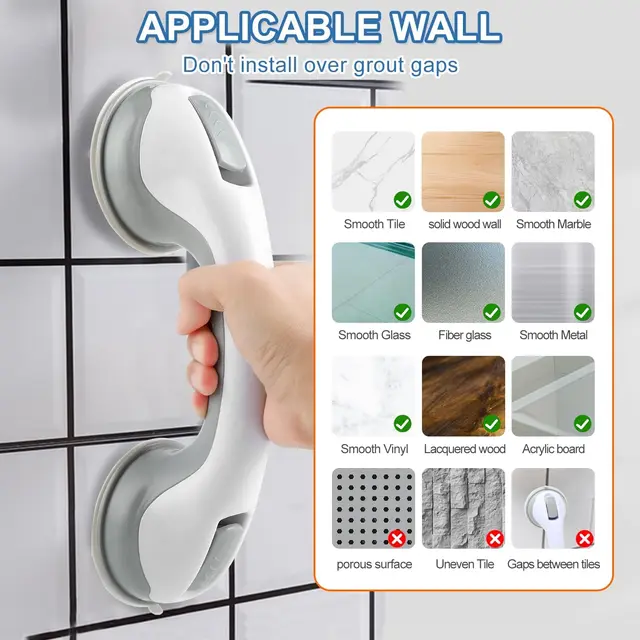Maniglia per doccia grande antiscivolo 1/2 pezzi per bagno Maniglia di aspirazione in vetro senza tracce senza punzonatura Potente impugnatura di aspirazione 3