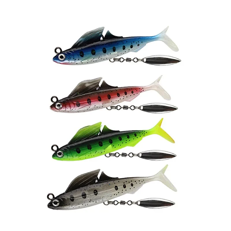 

1Pcs Hidden hook Soft Bait With Rotating Spoon Fishing Lure 85mm 12.5g Shad Jig Wobblers Artificial Silicone Lures Bass Carp